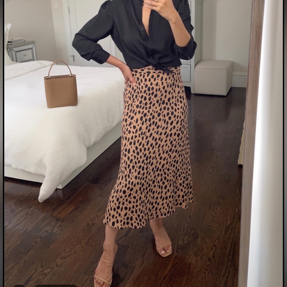 Reformation Bea Leopard Print Midi Skirt - Taupe/Black